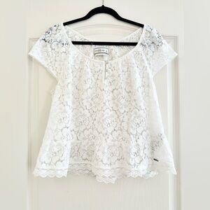 Abercrombie & Fitch White Lace Peplum Top Blouse Large *Worn 2X*